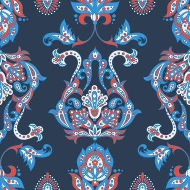 Etnik çiçekler kusursuz vektör deseni. Çiçek mahsulü arka plan