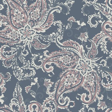Damask desenli, pürüzsüz vektör deseni. Çiçek bağbozumu arka planı