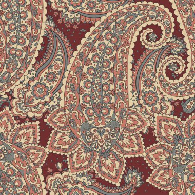 Çiçeksiz desenli desenli şal desenli süs. Asya tekstil biçiminde vektör illüstrasyonu