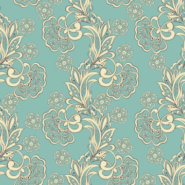 Etnik çiçekler kusursuz vektör deseni. Çiçek mahsulü arka plan