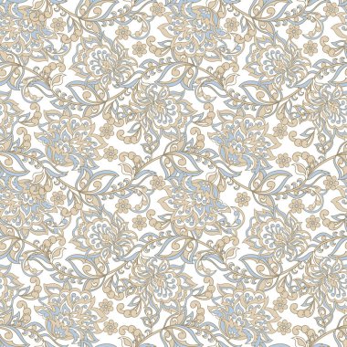 Klasik çiçeklerin dikişsiz deseni. Etnik çiçek vektör arkaplanı