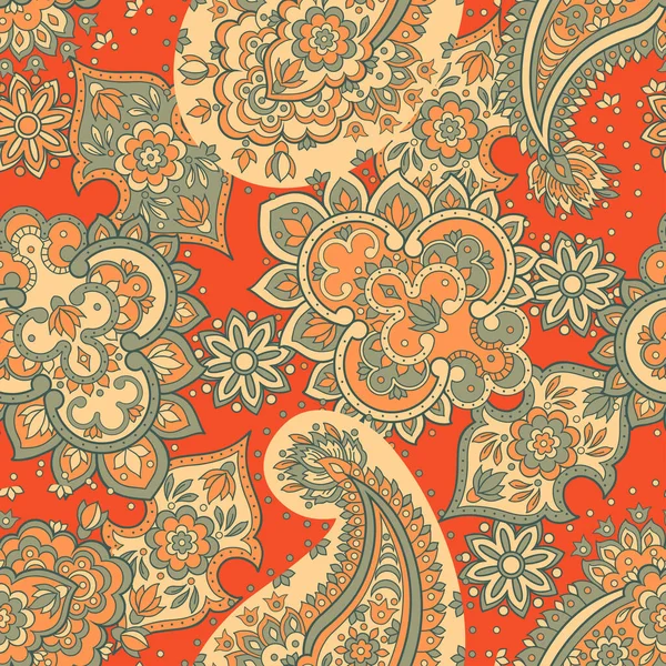 Patrón Paisley Sin Costuras Estilo Étnico Asiático Ilustración Vectorial Floral — Vector de stock