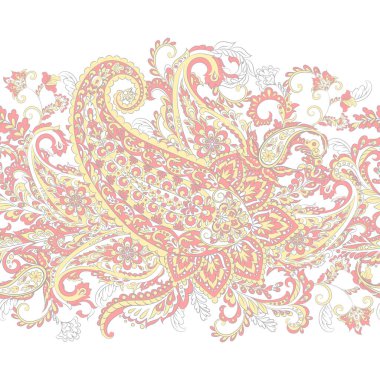 Şal desenli, dikişsiz sınır deseni. Vektör etnik süsü