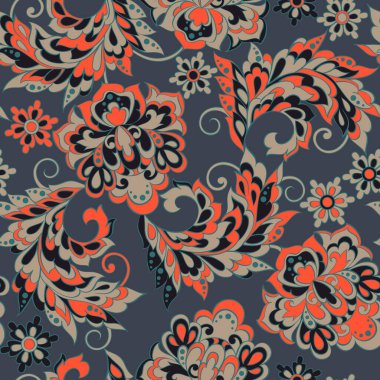 Etnik çiçekli çiçek deseni. Vintage tarzında Kusursuz Vektör Resimleri