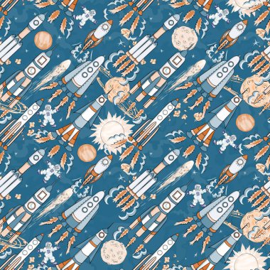 El çizimi çizgi film gibi kusursuz desen. vektör çocuk illüstrasyonu