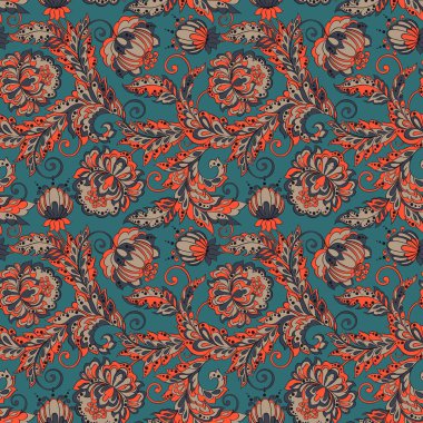 Damsk Çiçekleri kusursuz desen. Çiçek Batik vektör süsü.