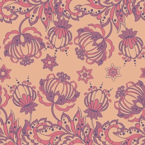 Ilustración Floral Vectorial Estilo Textil Asiático Patrón Sin Costura Con — Archivo Imágenes Vectoriales