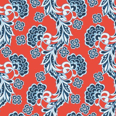 Asyalı çiçeksiz vektör damaske deseni