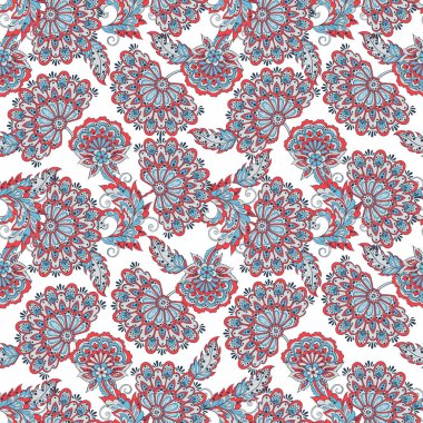 Klasik çiçeklerin dikişsiz deseni. Etnik çiçek vektör arkaplanı