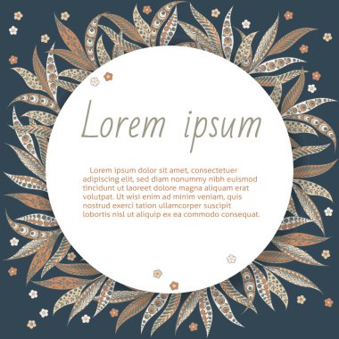 Yuvarlak çerçeveli ve çiçekli bir tebrik kartı.