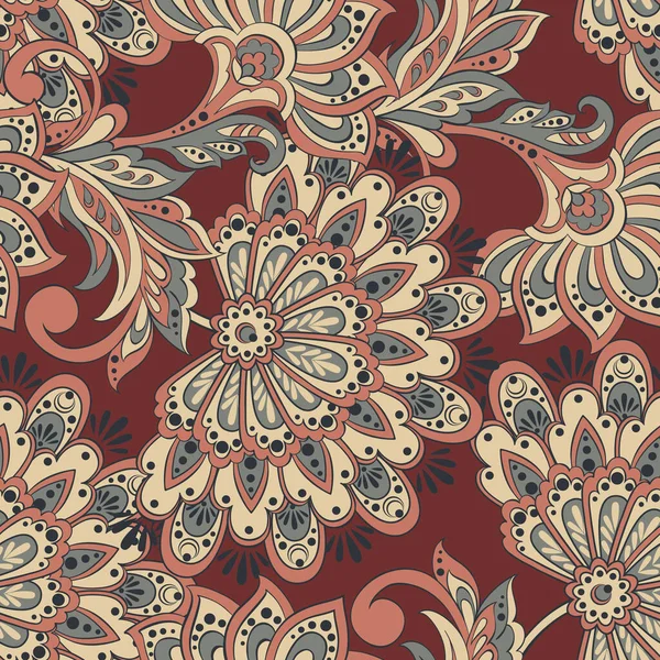 Motif Vintage Dans Style Batik Indien Fond Vectoriel Floral — Image vectorielle