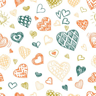 Kalpler kusursuz desen. Sevgililer Günü arkaplanı elle çizilmiş