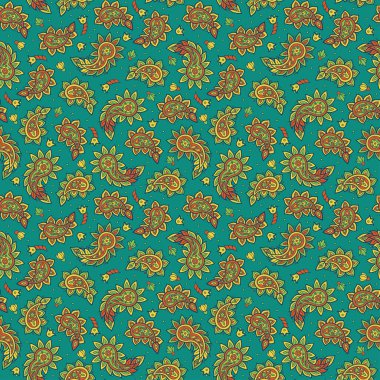 Çiçeksiz desenli desenli şal desenli süs. Asya tekstil biçiminde vektör illüstrasyonu