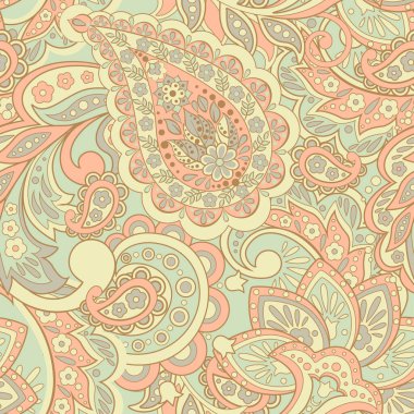 Çiçeksiz desenli desenli şal desenli süs. Asya tekstil biçiminde vektör illüstrasyonu