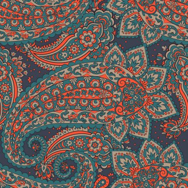 Çiçeksiz desenli desenli şal desenli süs. Asya tekstil biçiminde vektör illüstrasyonu