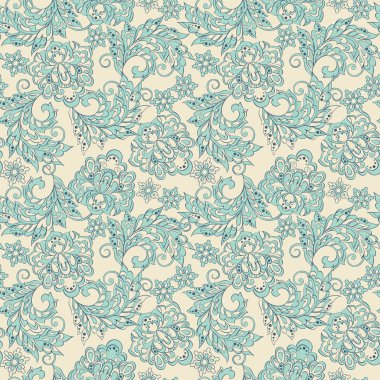 Etnik çiçeklerle kusursuz bir düzen. Vintage tarzında Vektör Çiçek İllüstrasyonu