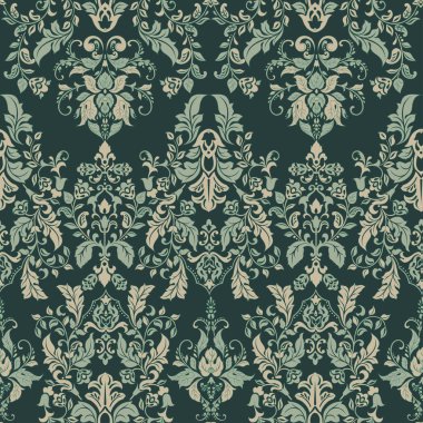 Duvar kağıtları için vektör illüstrasyon dokusu, kumaş desenleri. Barok Şam Çiçeksiz desenli.