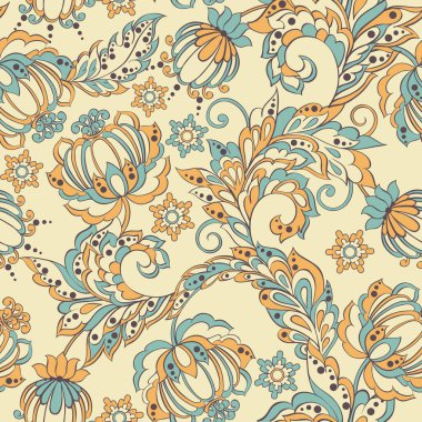 Etnik çiçekler kusursuz vektör deseni. Çiçek mahsulü arka plan