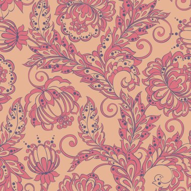 Etnik Çiçekler kusursuz desen. Klasik Çiçek Vektörü arkaplanı