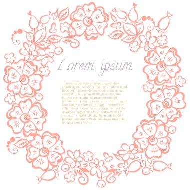  Yaprak ve Çiçekler yuvarlak çerçeveli. Davetiyeler için el çizilmiş doğal çelenklerin vektör çizimi, tarihi kaydet, düğün kartı tasarımı.