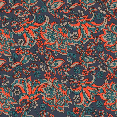 Etnik çiçeklerle kusursuz bir düzen. Asya tekstil tarzında Vektör Çiçek İllüstrasyonu