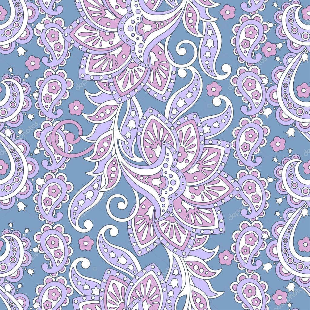 Paisley Floral ethnic seamless Pattern. Arabic Ornament. Ornamental motifs of the Indian fabric patterns.  