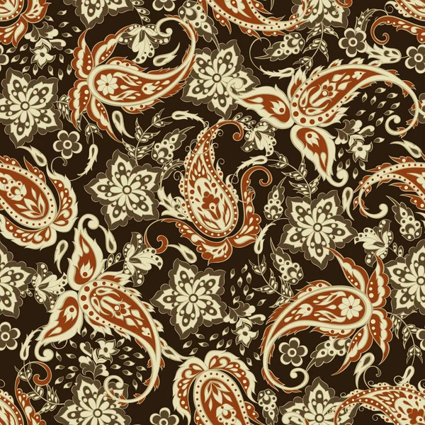 Paisley Nahtloses Muster Mit Blumen Indischen Stil Floraler Vektor Hintergrund — Stockvektor