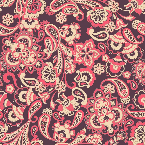 Paisley Motif Sans Couture Avec Des Fleurs Dans Style Indien — Image vectorielle