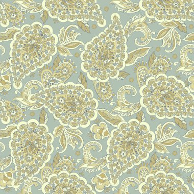 Hint tarzı çiçeklerle desensiz desenli. Çiçek vektör arkaplanı