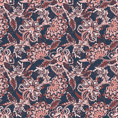 Etnik çiçekler kusursuz vektör deseni. Çiçek mahsulü arka plan