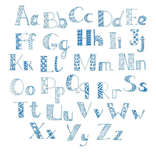 Kleurrijke Handgetekende Doodle Alfabet Letters Van Het Latijnse Alfabet — Stockvector