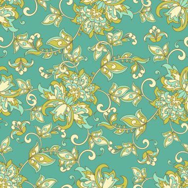 Etnik çiçeklerle kusursuz bir düzen. Vektör Çiçek İllüstrasyonu