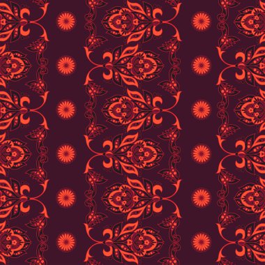 Etnik çiçeklerle kusursuz desen, klasik tarzda vektör çiçek çizimi