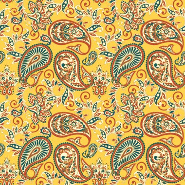 Paisley Çiçek Şablonu. Kusursuz Arap süsü. Hint kumaşlarının süsleme motifleri.