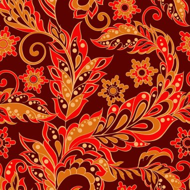 Hint tarzında kusursuz bir desen. Çiçek vektör illüstrasyonu