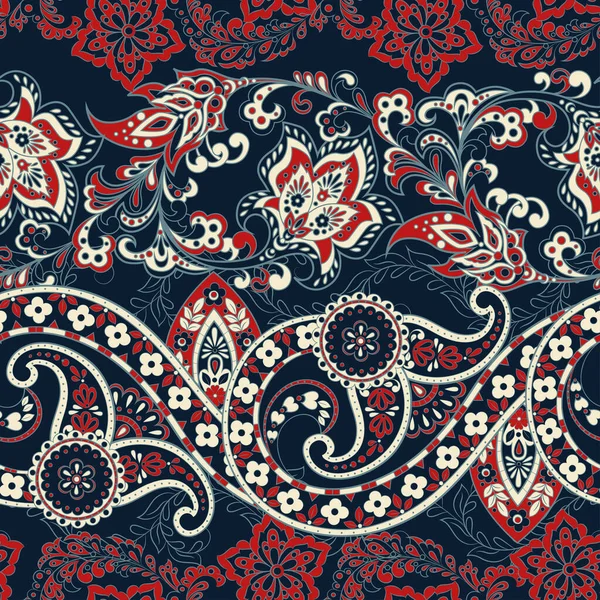 Patrón Sin Costura Floral Con Ornamento Paisley Ilustración Vectorial Estilo — Archivo Imágenes Vectoriales