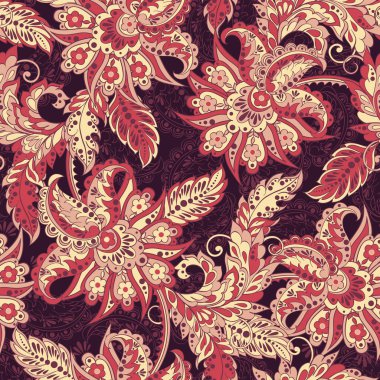 Folklorik çiçekler kusursuz desen. Etnik çiçek vektör süsü