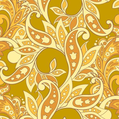 Etnik çiçeklerle kusursuz bir düzen. Asya tekstil tarzında Vektör Çiçek İllüstrasyonu