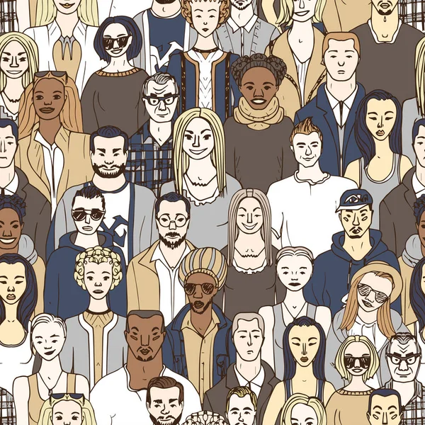 Толпа Людей Бесшовный Векторный Рисунок Вручную Нарисованных Людей — стоковый вектор