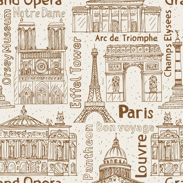 Паризькі Орієнтири Безшовні Векторні Візерунки Hand Drawing Eiffel Tower Notre — стоковий вектор