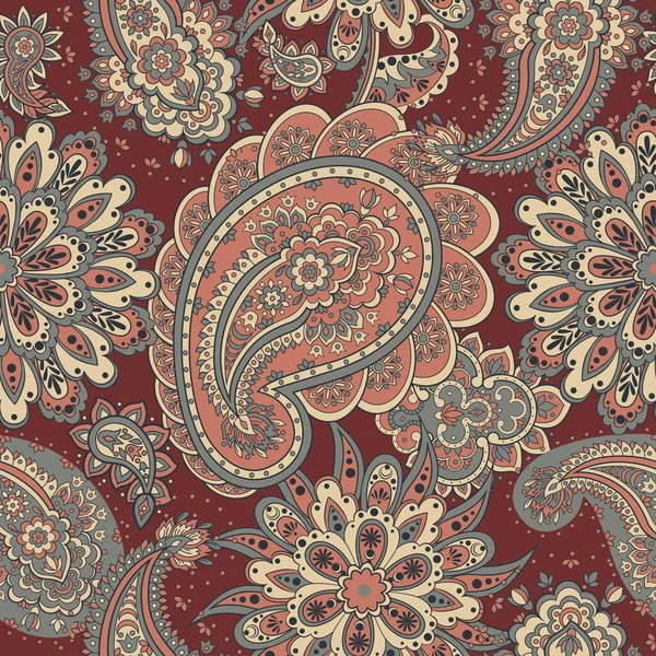 Florales Nahtloses Muster Mit Paisley Ornament Vektor Hintergrund — Stockvektor