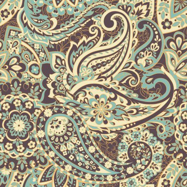 Paisley dikişsiz desen. Asya tekstil biçiminde vektör illüstrasyonu