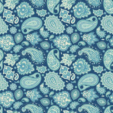 Çiçeksiz desenli desenli şal desenli süs. Asya tekstil biçiminde vektör illüstrasyonu