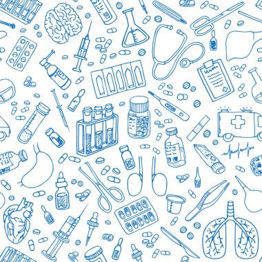 Tıbbî karalama. El çizimi vektörsüz desen