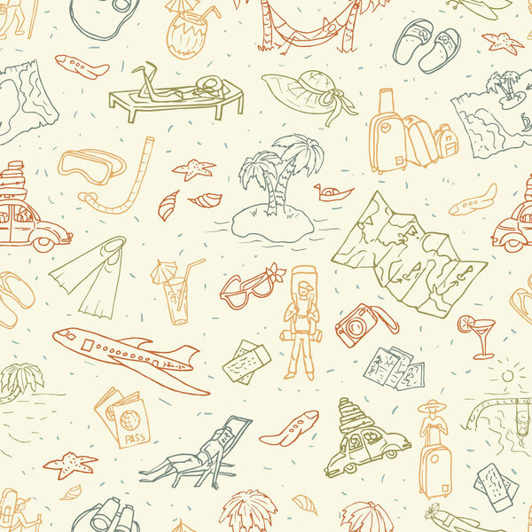 Путешествия бесшовный фон. Ручной рисунок
