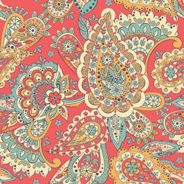 Paisley dikişsiz desen. Asya tekstil biçiminde vektör illüstrasyonu