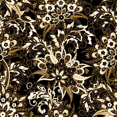 Etnik çiçekler kusursuz vektör deseni. Çiçek mahsulü arka plan