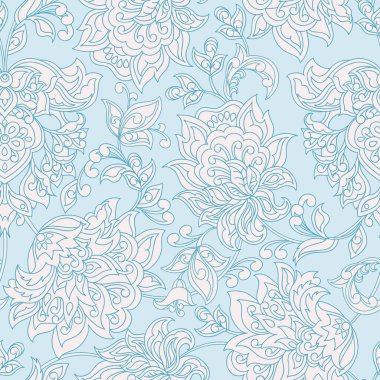 Klasik çiçeklerin dikişsiz deseni. Etnik çiçek vektör arkaplanı