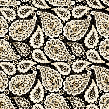 Çiçeksiz desenli desenli şal desenli süs. Asya tekstil biçiminde vektör illüstrasyonu