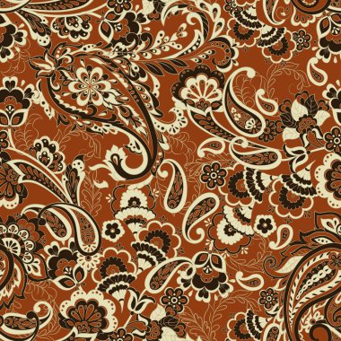 Çiçeksiz desenli desenli şal desenli süs. Asya tekstil biçiminde vektör illüstrasyonu